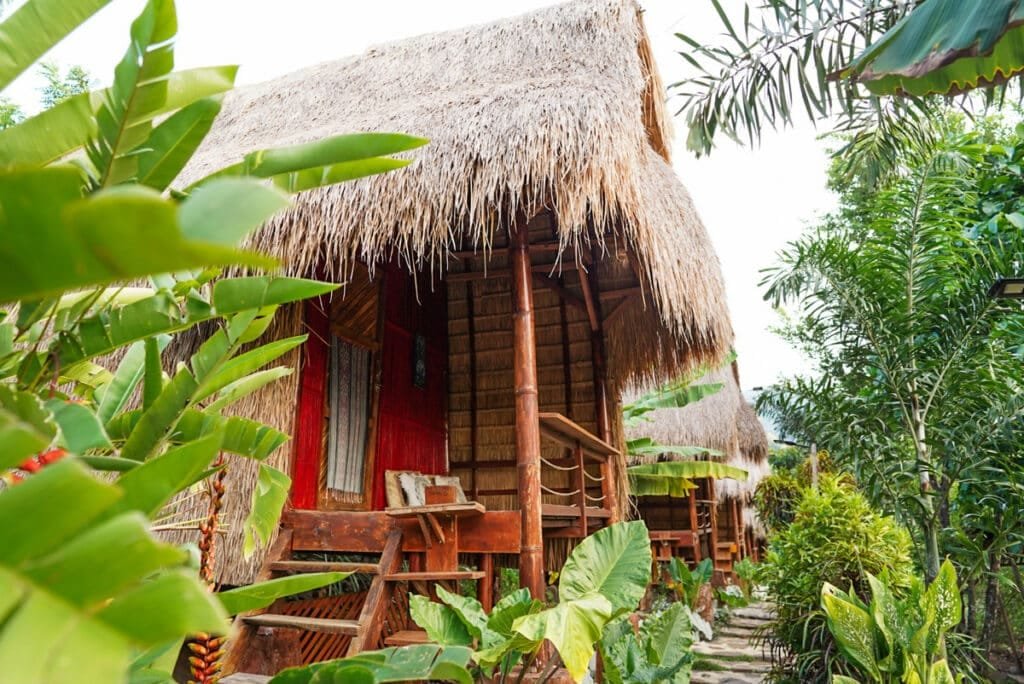 Sten Lodge red bamboo hut terrace